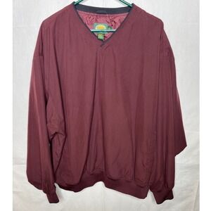 Cabelas Mens XL V-Neck Windshirt Pullover Jacket Burgundy Polyester 95-0356